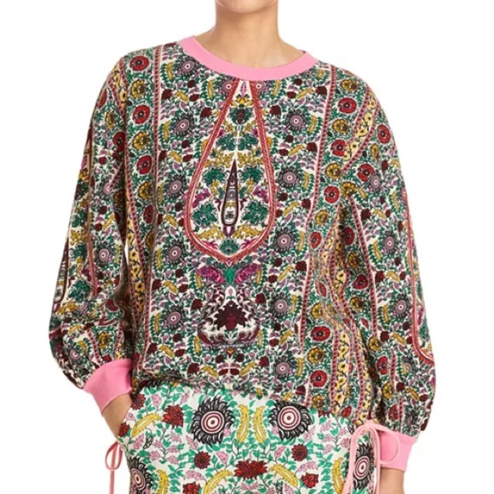 Alice + Olivia  Amirah Printed Drawstring Sweatshirt Multicolor Floral Print Top